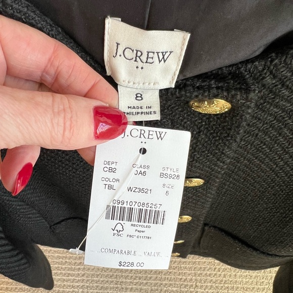 J Crew NWT textured black lady jacket Size 8, gold buttons, cropped, elegant - Picture 6 of 6